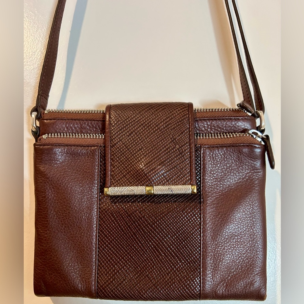 Brighton Chocolate Brown Small Leather Crossbody Bag, EUC.